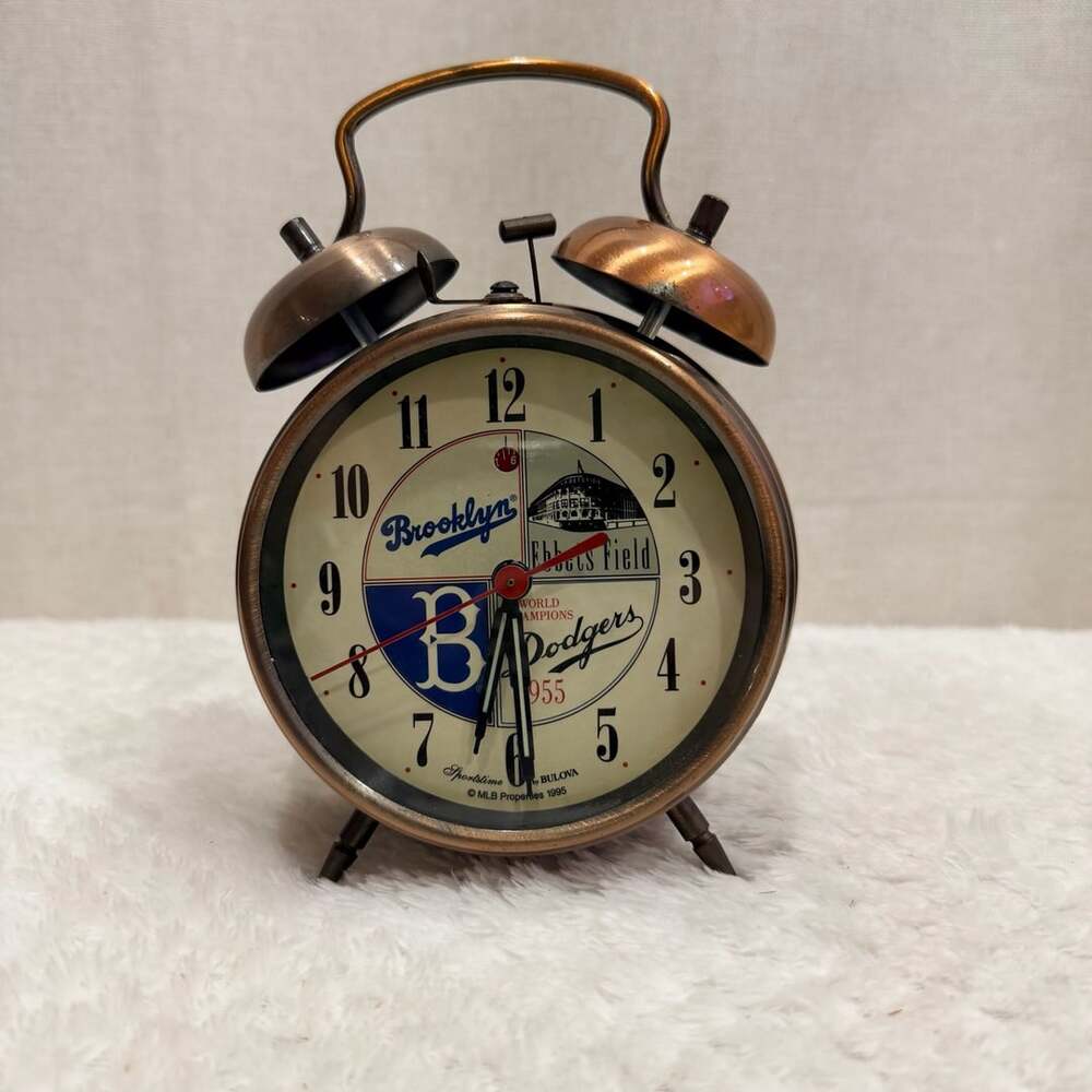 Bulova Cooperstown Collection Brooklyn Dodgers Twin Bell Alarm Clock